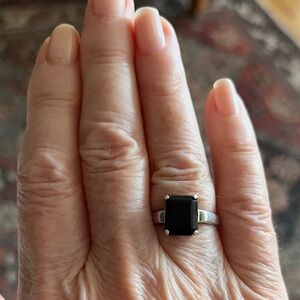Elegant Onyx and Stamped 925 Silver Ring, size 7